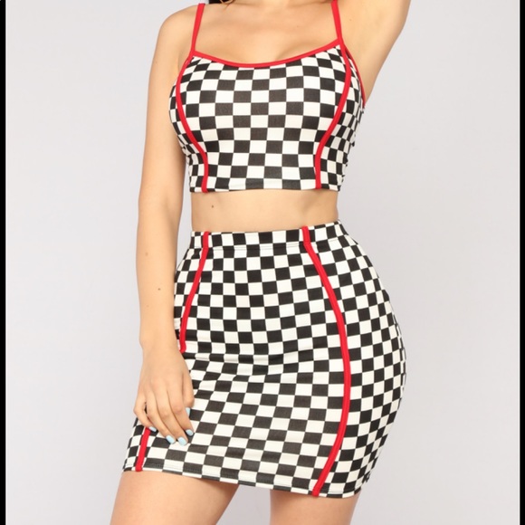 Fashion Nova Checkered Set Skirt Crop Tank Small - Picture 2 of 5